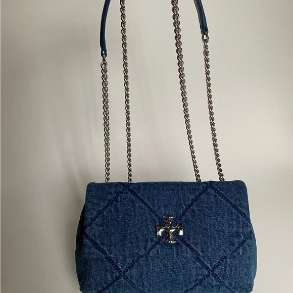 Tory Burch Quilted Denim Chain Shoulder Bag in Blue NEW - Picture 3 of 7